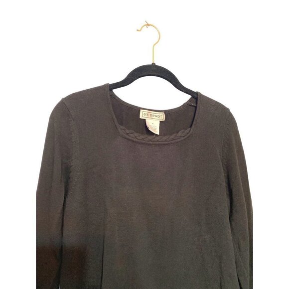 Erik Stewart Black Pull Over Sweater Braided Square Neckline Women’s Medium NWT - Picture 2 of 9